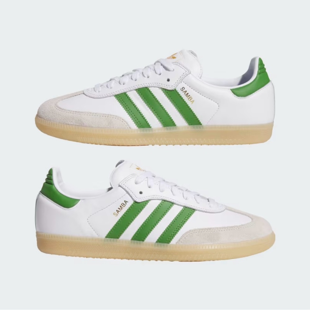 adidas Samba White with Green Stripes and Gum Sole
